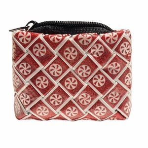 Handmade Mini Coin Purse Candy Cane Red Ribbons Upcycled